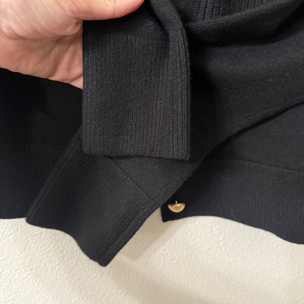 White House Black Market Black Cape Button Front Preppy Cardigan Gold Button MD - Picture 4 of 13